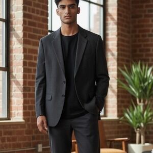 CHAPS Ralph Lauren Men's Black Pinstripe Blazer Wool Cashmere 46 Long